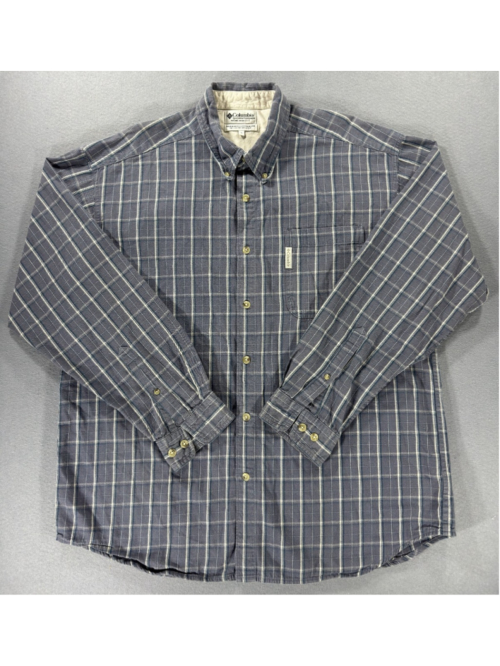 Vintage Columbia Sportswear Plaid Shirt Mens XL Blue Grey Cotton Button Down